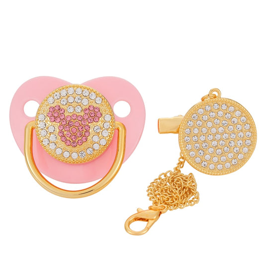 BLINGONLY Luxury Rhinestone Chupete Pink Bling Baby Pacifier With Clip